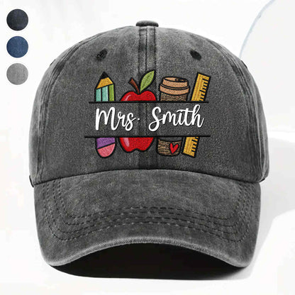 Custom teacher denim cap with teaching is a work of heart slogan design for teacher appreciation day