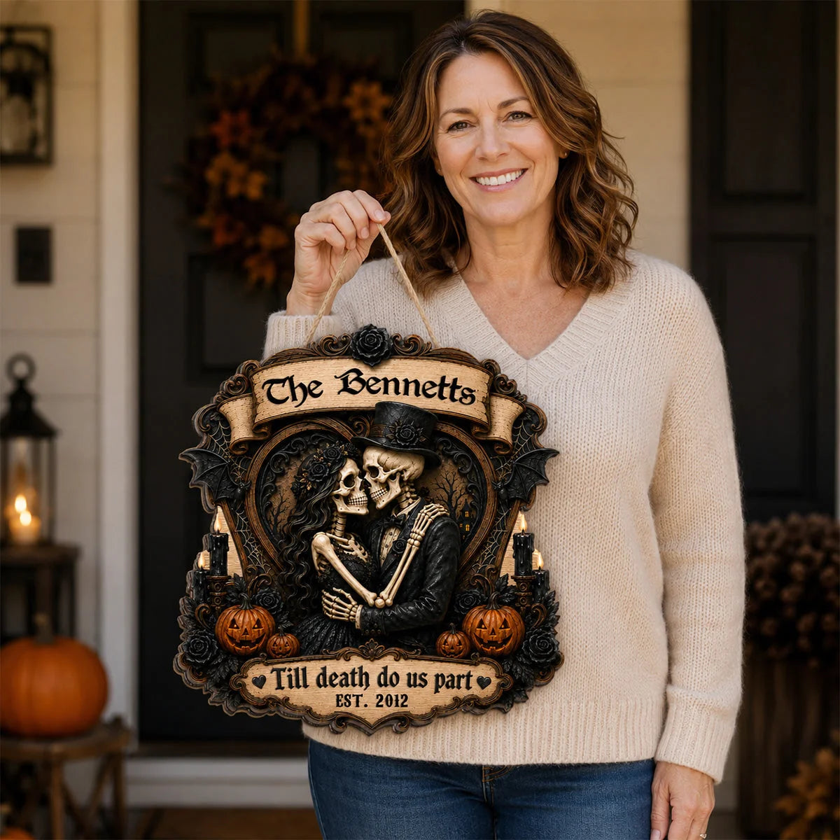 Till Death Do Us Part Skeleton Couple Personalized Wood Sign - Gothic Halloween Decor for Couples
