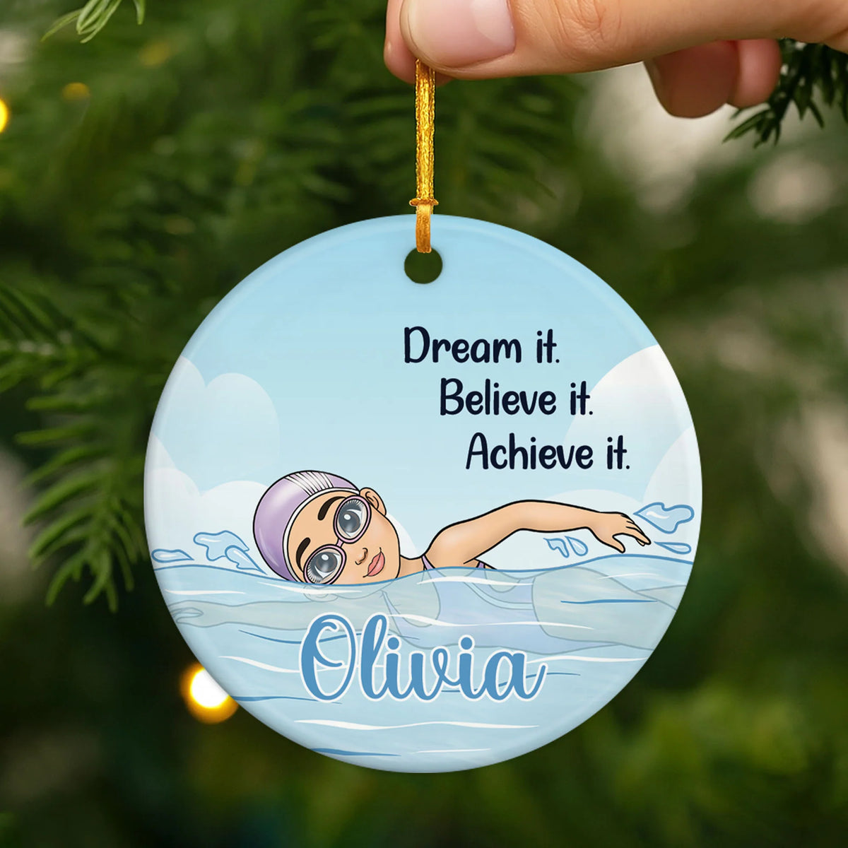 "Dream It Believe It Achieve It" Personalized Swimmer Ceramic Ornament - Custom Gifts for Swimmers