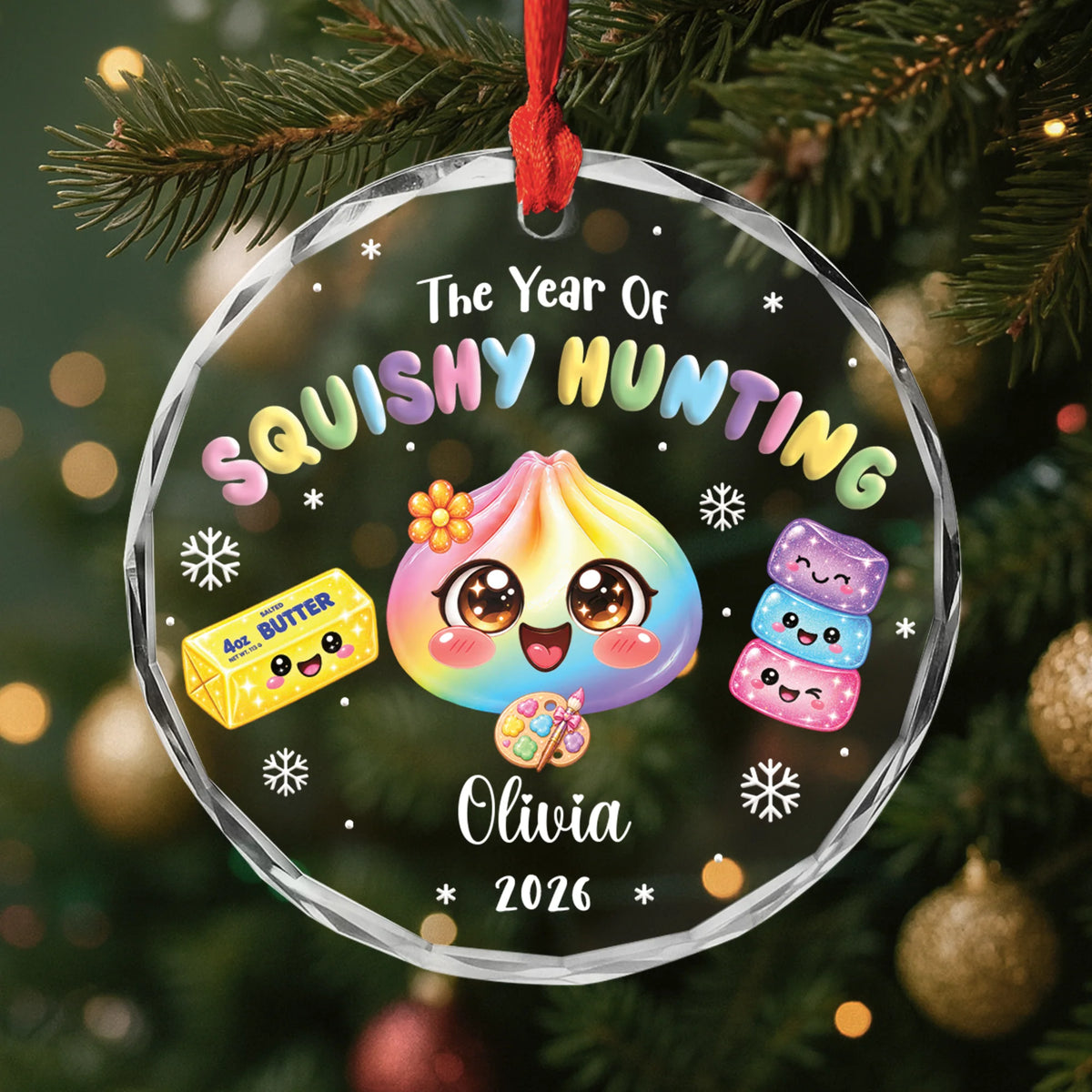 The Year Of Squishy Hunting Personalized Glass Ornament - Custom Christmas Keepsake for Kids
