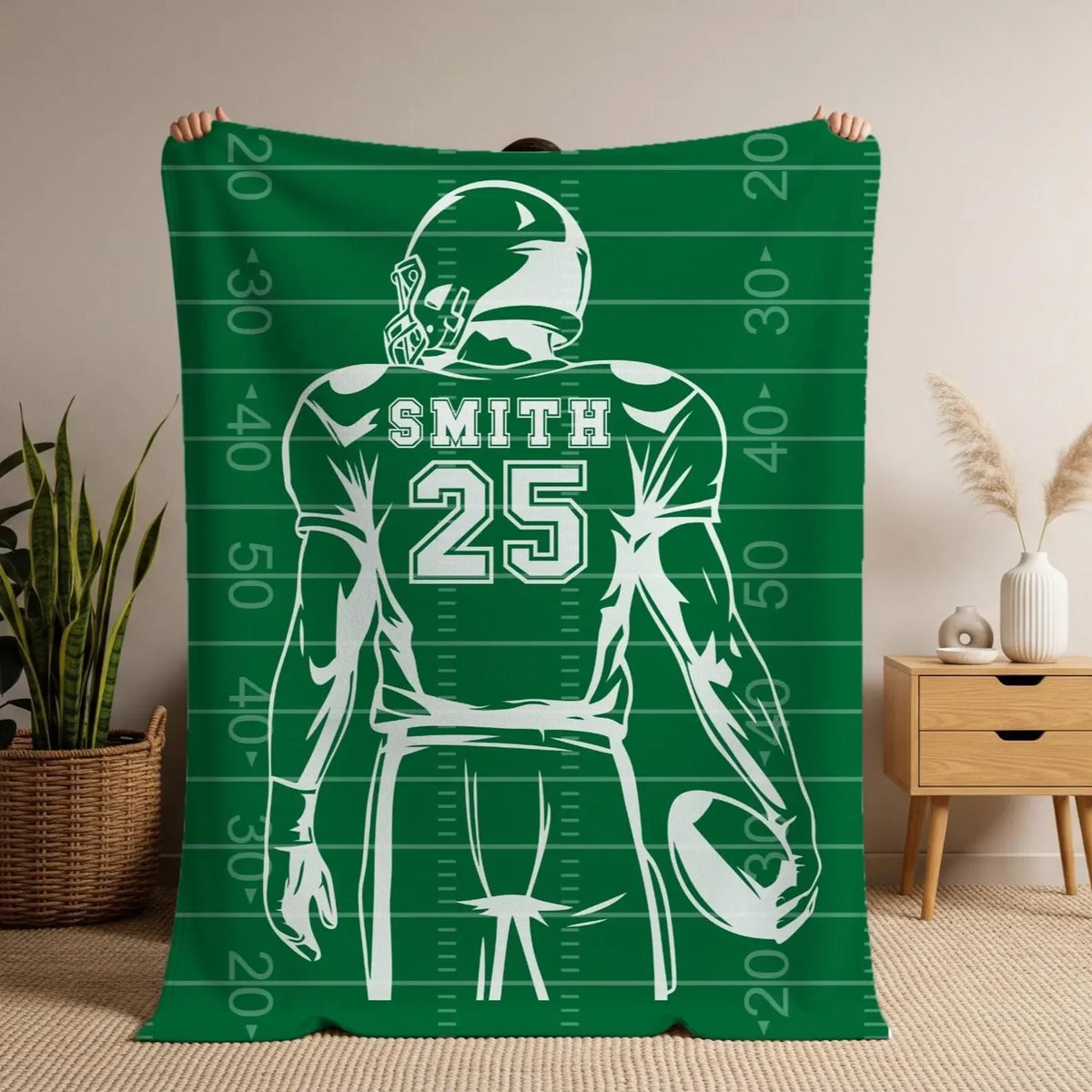Custom Name & Number Football Blanket - Personalized Football Player Gift for Son