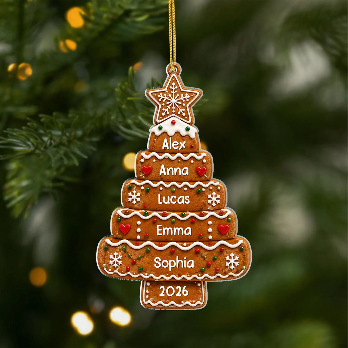 Love Joy Sweetness Personalized Gingerbread Tree Acrylic Ornament - Custom Family Holiday Keepsake