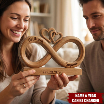 Plaque material and size view - Custom Infinity Heart Wooden Block