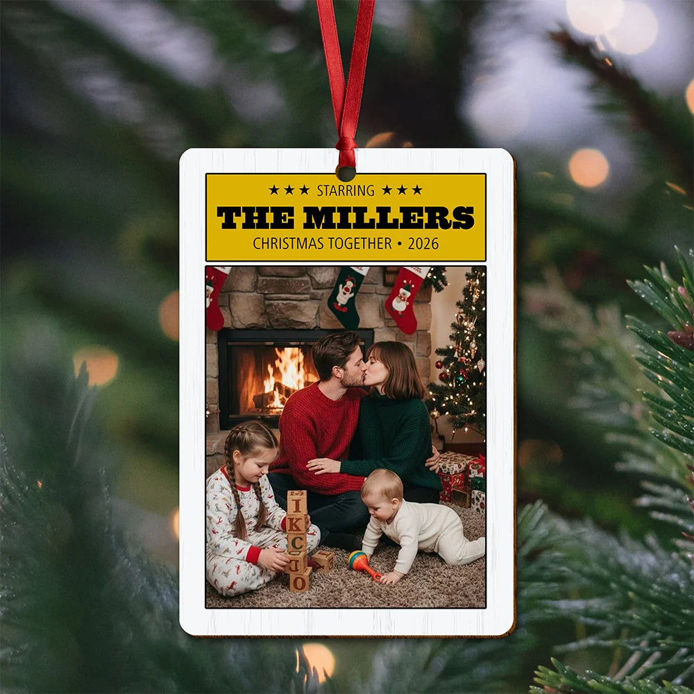 Christmas Together 2026 Personalized Family Photo Wood Ornament - Custom Holiday Keepsake Gift