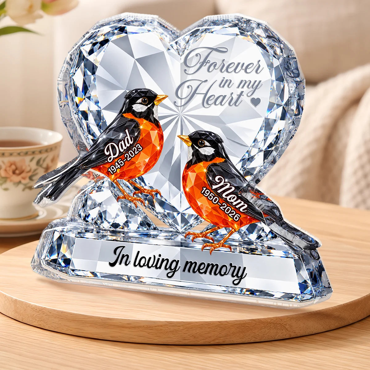 Forever In My Heart Custom Cardinal Acrylic Plaque - Personalized Memorial Gift for Loss of Mom and Dad
