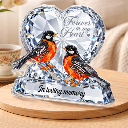 Forever In My Heart Custom Cardinal Acrylic Plaque - Personalized Memorial Gift for Loss of Mom and Dad