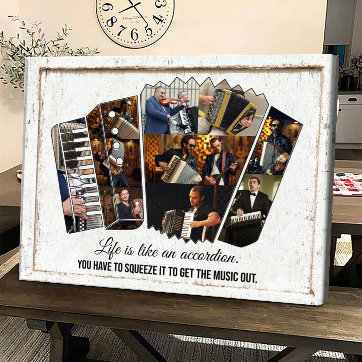 "Life Is Like An Accordion" Personalized Accordion Music Photo Collage Canvas / Poster - Custom Gift For Accordionist Music Studio Decor