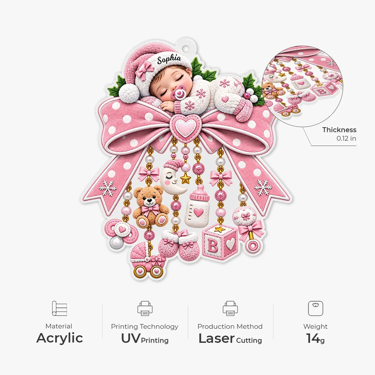 Personalized Baby’s First Christmas Ornament - Custom Sleeping Baby Acrylic Keepsake Gift for New Parentst