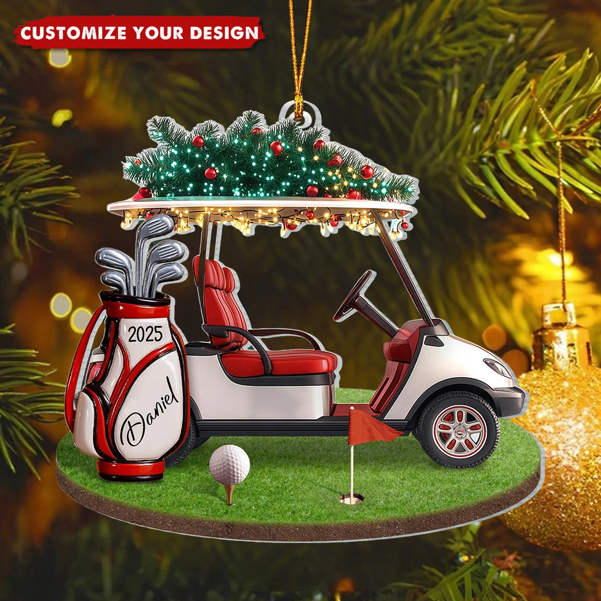 Personalized Golf Cart Christmas Ornament - Custom Acrylic Golfer Keepsake Gift for Dad & Husband