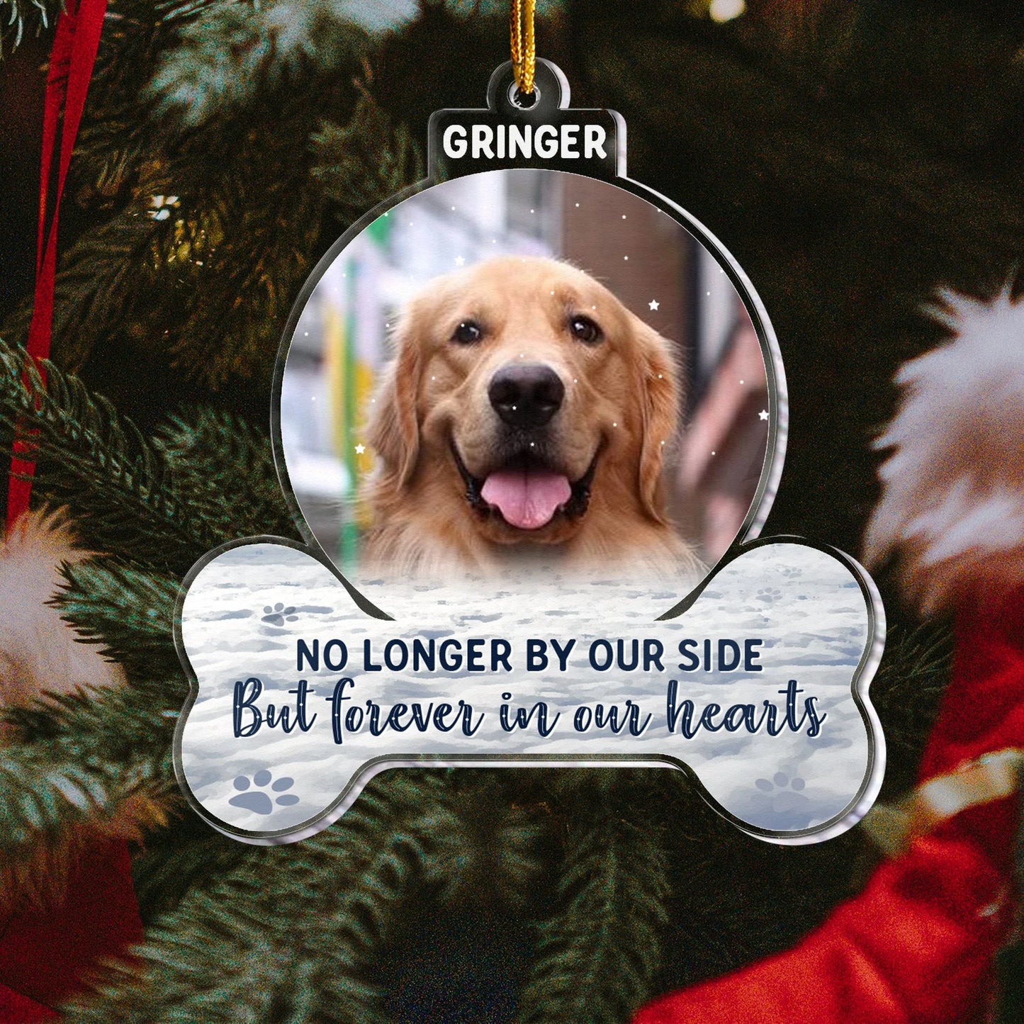 "Forever In Our Hearts" Custom Pet Memorial Acrylic Ornament - Personalized Photo Gift for Dog Lovers