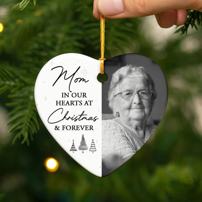 "In Our Hearts at Christmas and Forever" Personalized Photo Ceramic Ornament – Custom Memorial Keepsake