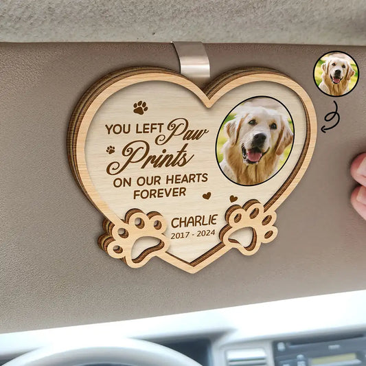 You Left Paw Prints On My Heart - Personalized Pet Memorial Car Visor Clip for Dog & Cat Lovers
