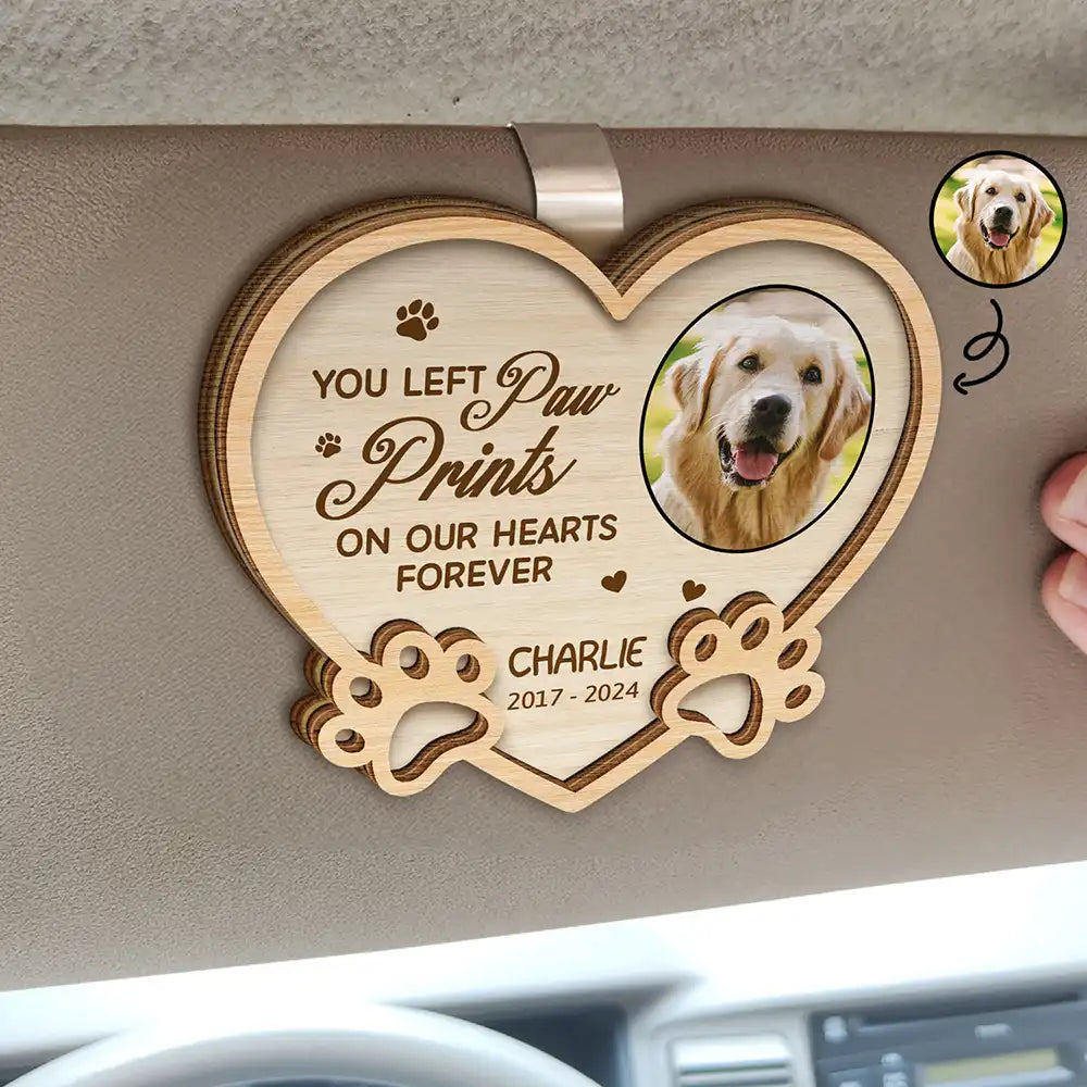 You Left Paw Prints On My Heart - Personalized Pet Memorial Car Visor Clip for Dog & Cat Lovers