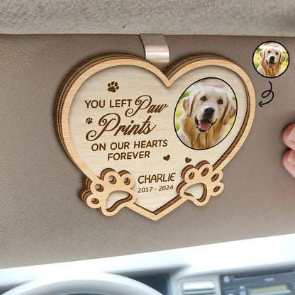 You Left Paw Prints On My Heart - Personalized Pet Memorial Car Visor Clip for Dog & Cat Lovers