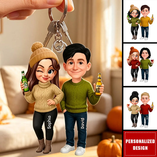 Custom Couple Cute Fall Characters Keychain - Personalized Acrylic Keepsake Gift for Grandparents and Couples