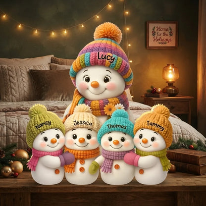 Custom Snowman Family Acrylic Light Box - Personalized Night Light for Grandma Grandpa