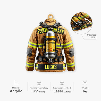 Personalized Firefighter Jacket Acrylic Ornament - Custom Turnout Gear Keepsake for Brave Heroes & Firefighters