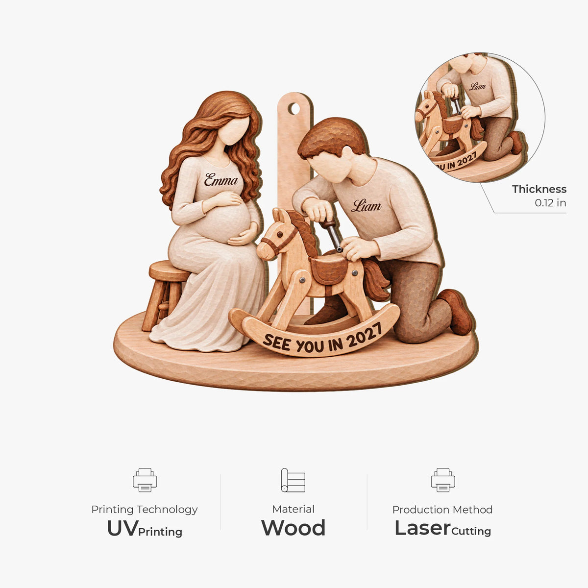 See You in 2027 Personalized Wooden Ornament - Pregnancy Announcement Gift for Expecting Parents