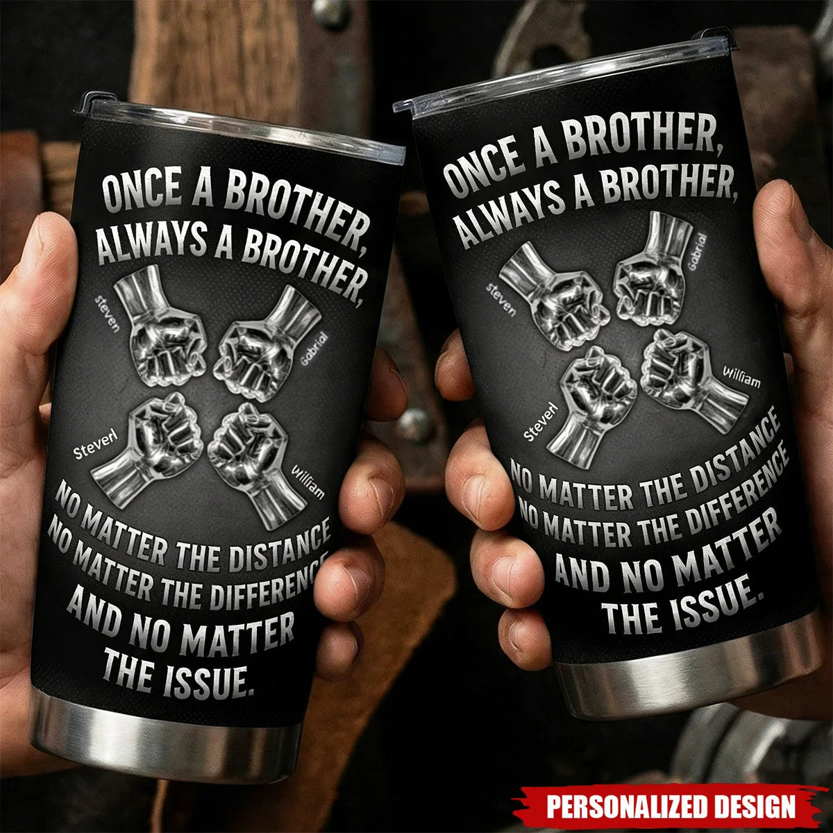 Once A Brother Always A Brother Personalized Tumbler - Custom Fist Bump Travel Cup Birthday Gift for Brother