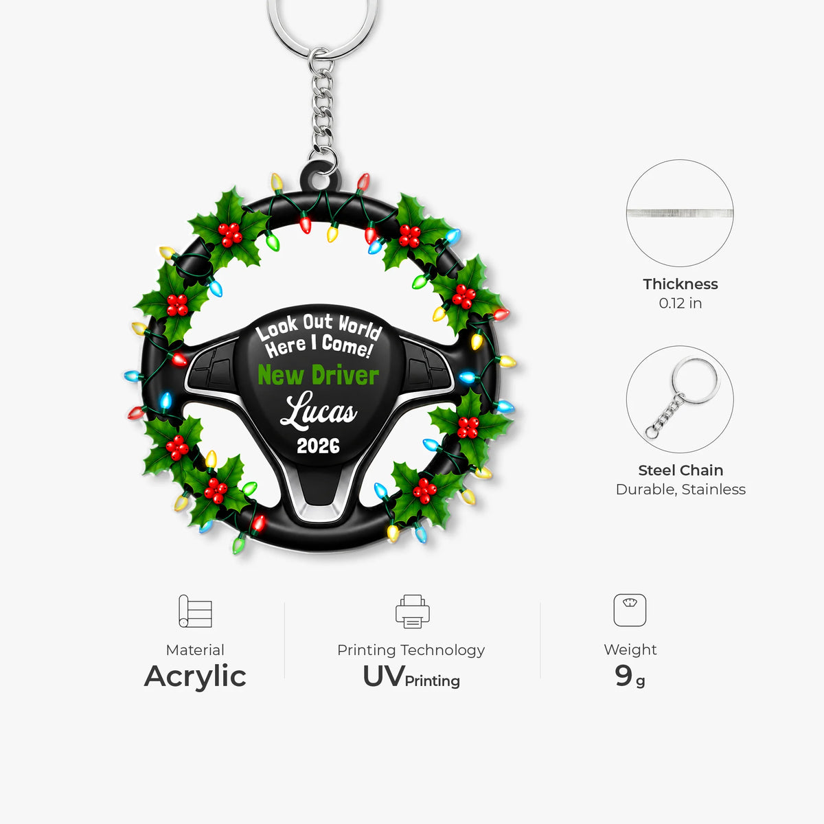 “Look Out World, Here I Come” – Personalized New Driver Acrylic Keychain – Teen Driver Keepsake
