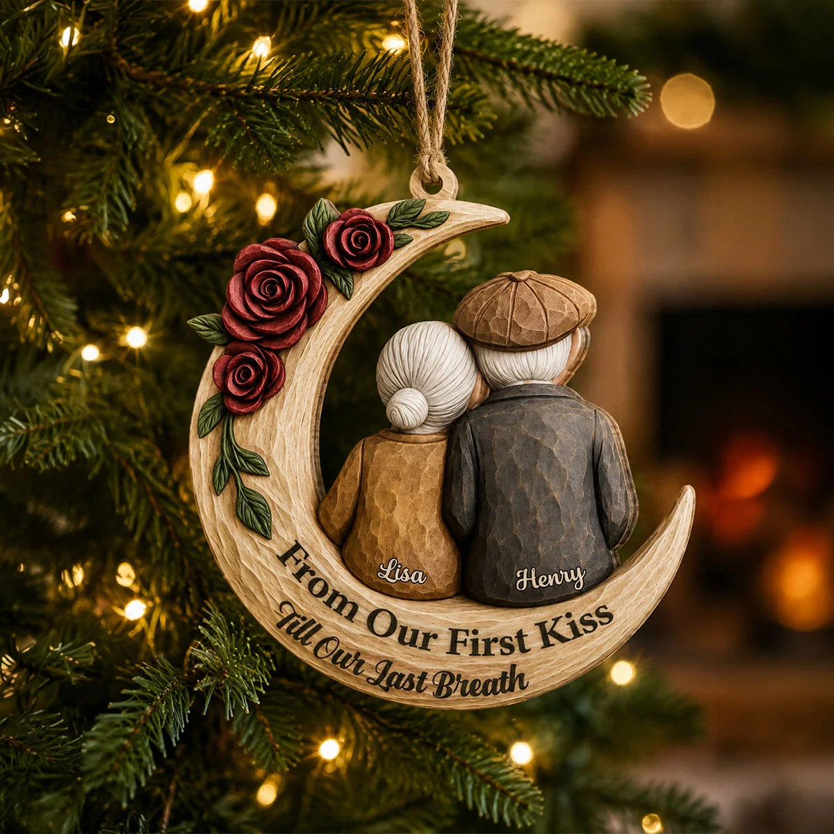 Growing Old Together Custom Wooden Couple Ornament - Personalized Anniversary Keepsake