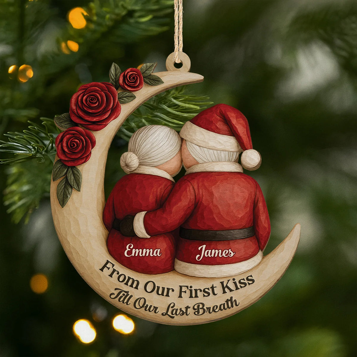 From Our First Kiss Till Our Last Breath - Personalized Wooden Ornament for Couples