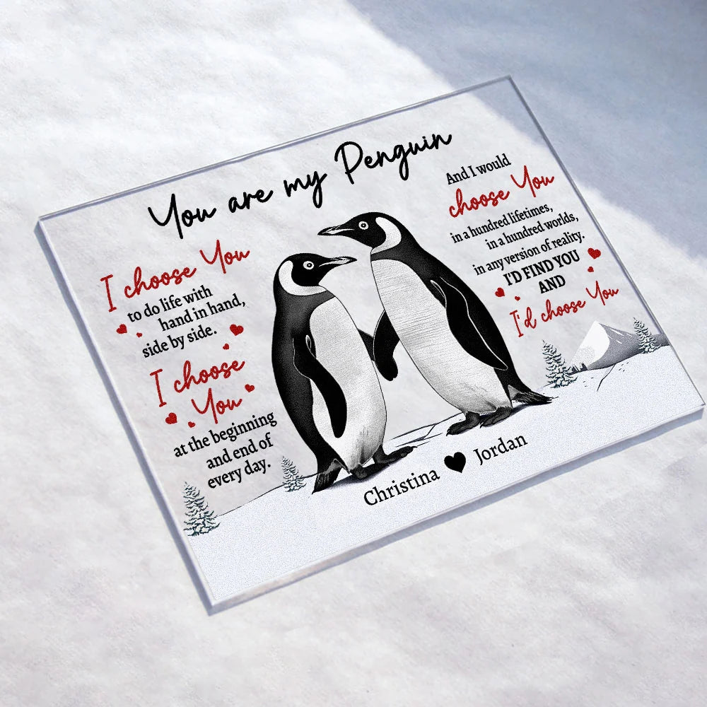 "You Are My Penguin" Personalized Acrylic Plaque - Custom Couples Anniversary Gift for Wife or Husband
