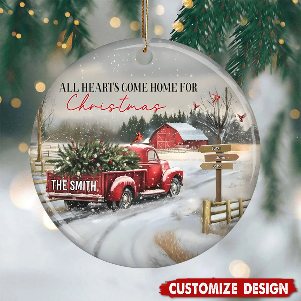 All Hearts Come Home For Christmas Personalized Ceramic Ornament - Custom Gift for Family