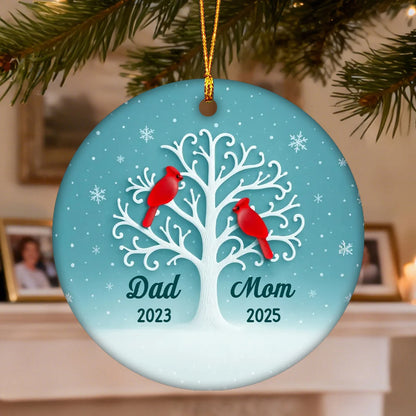 Red Cardinal Memorial Tree Personalized Ceramic Ornament - Family Christmas Remembrance