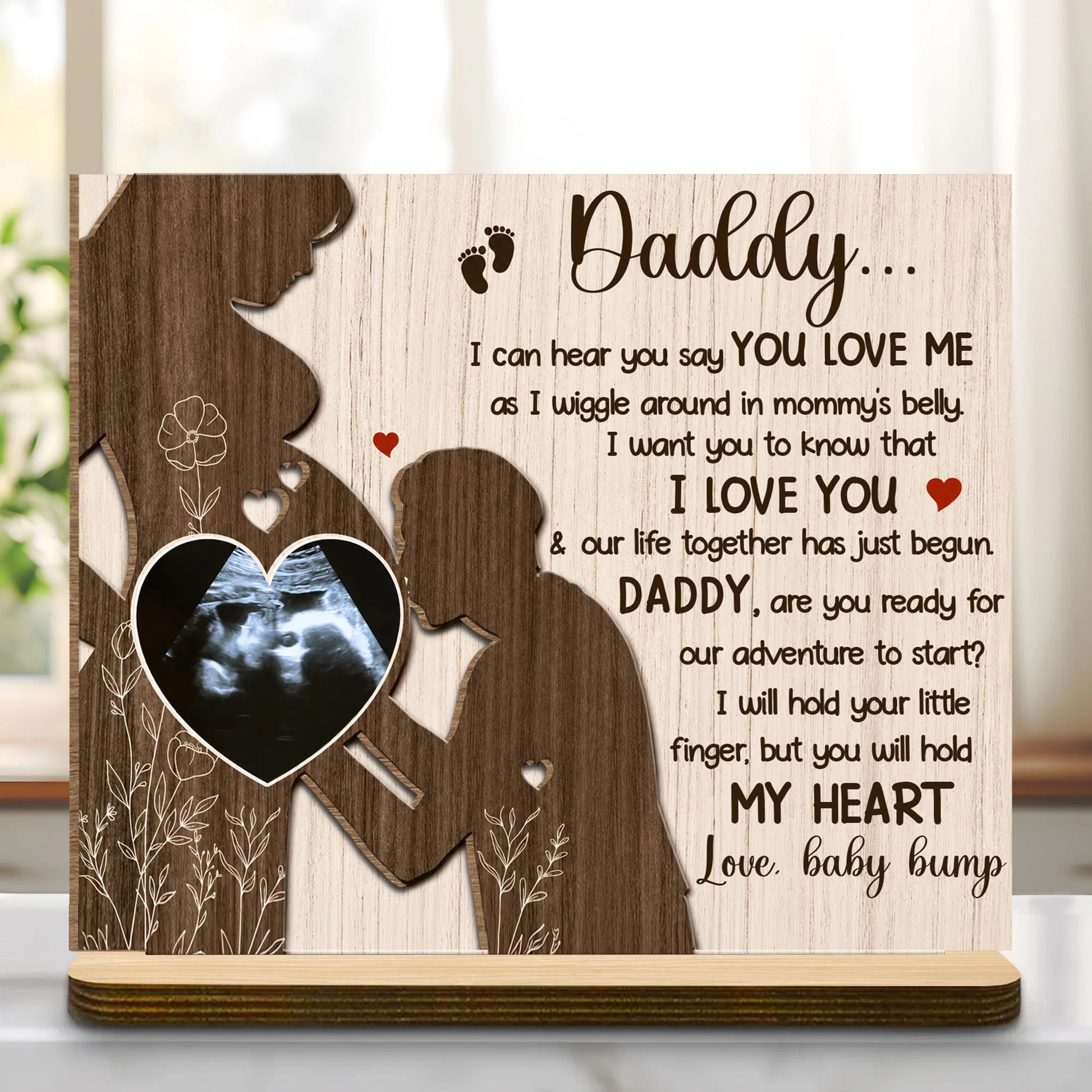 Custom Baby Bump Ultrasound Wood Plaque for Dad with personalized design details for meaningful gifting image 8