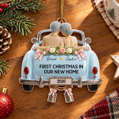 "First Christmas As Mr. & Mrs." Personalized Wedding Car Acrylic Ornament - Custom Gift for Newlywed Couples