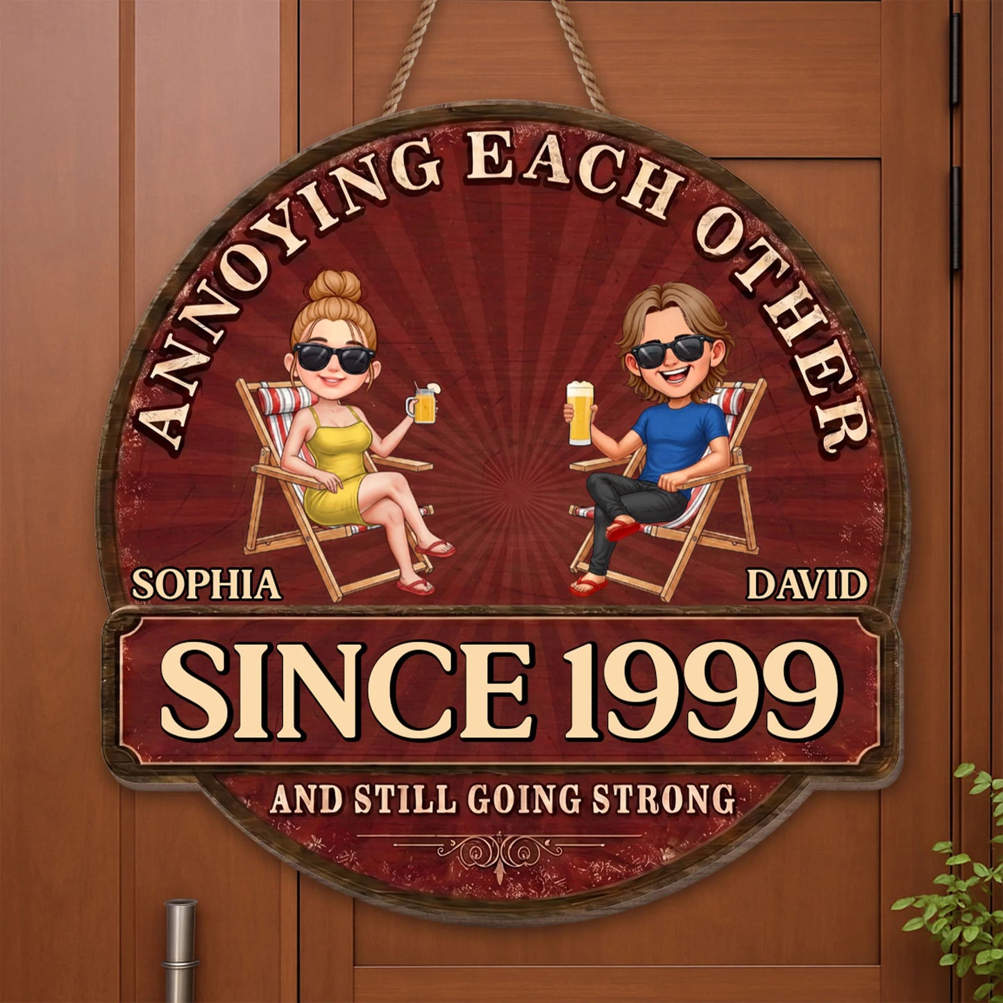 Wood Sign material and size view - Personalized Couple Wood Sign