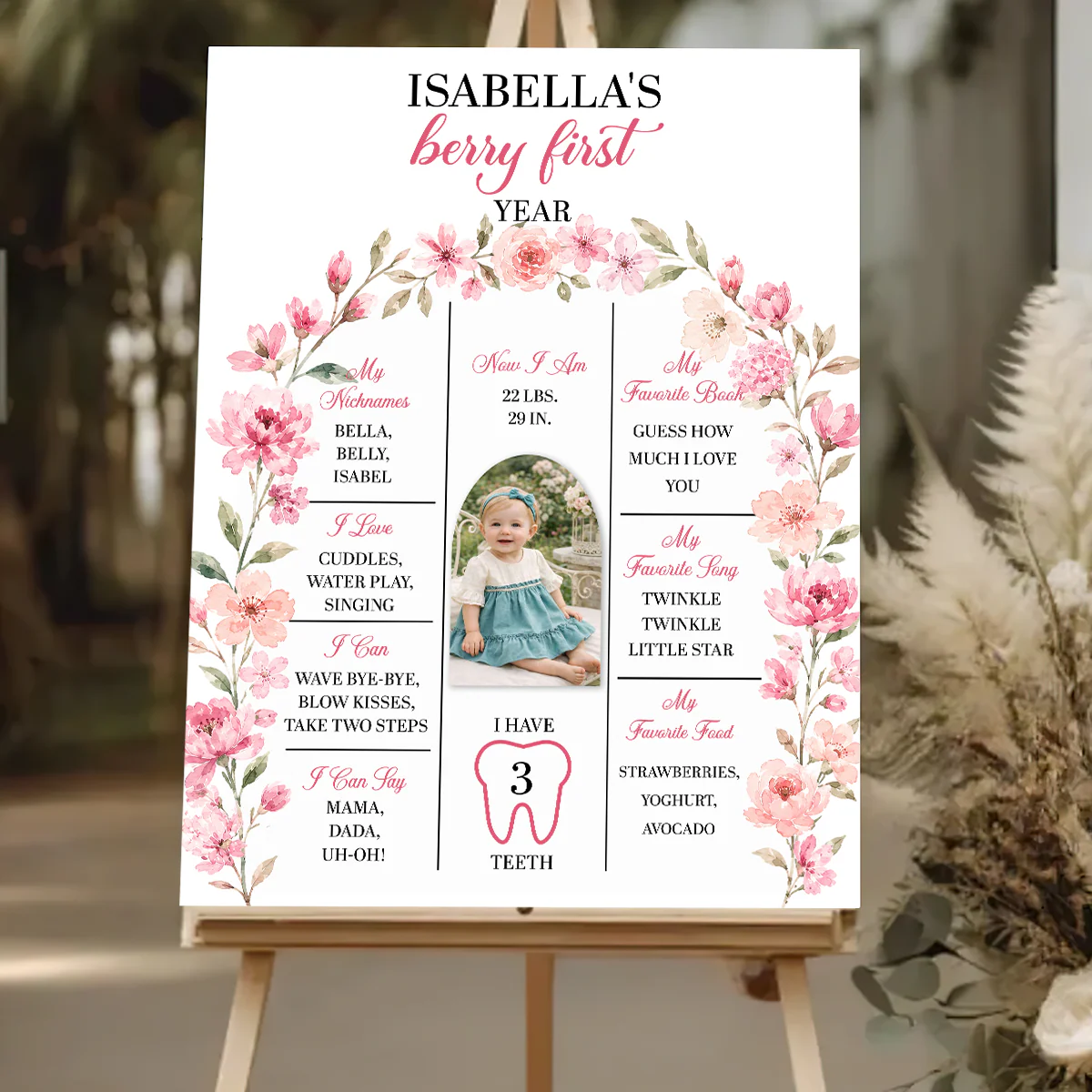 Personalized baby first birthday milestone poster with custom photo print - unique welcome sign for party decoration image 7