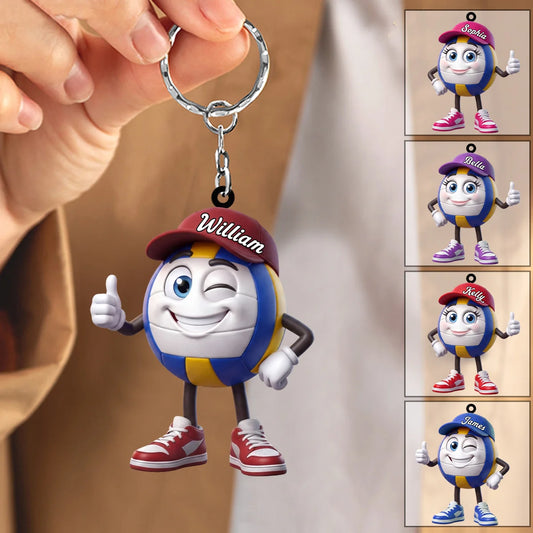 Thumbs Up Volleyball Mascot Personalized Acrylic Keychain - Custom Name Gift for Volleyball Players and Fans