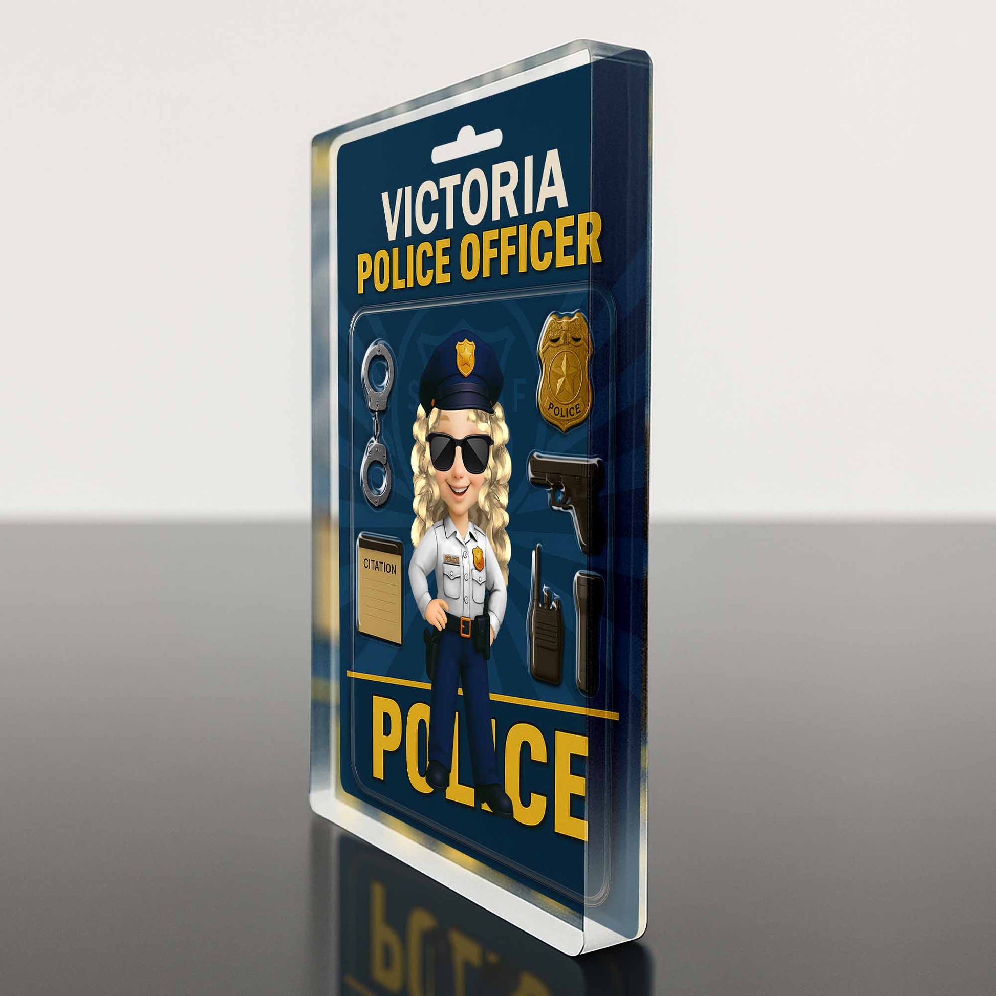 Plaque material and size view - Custom Police Officer Plaque