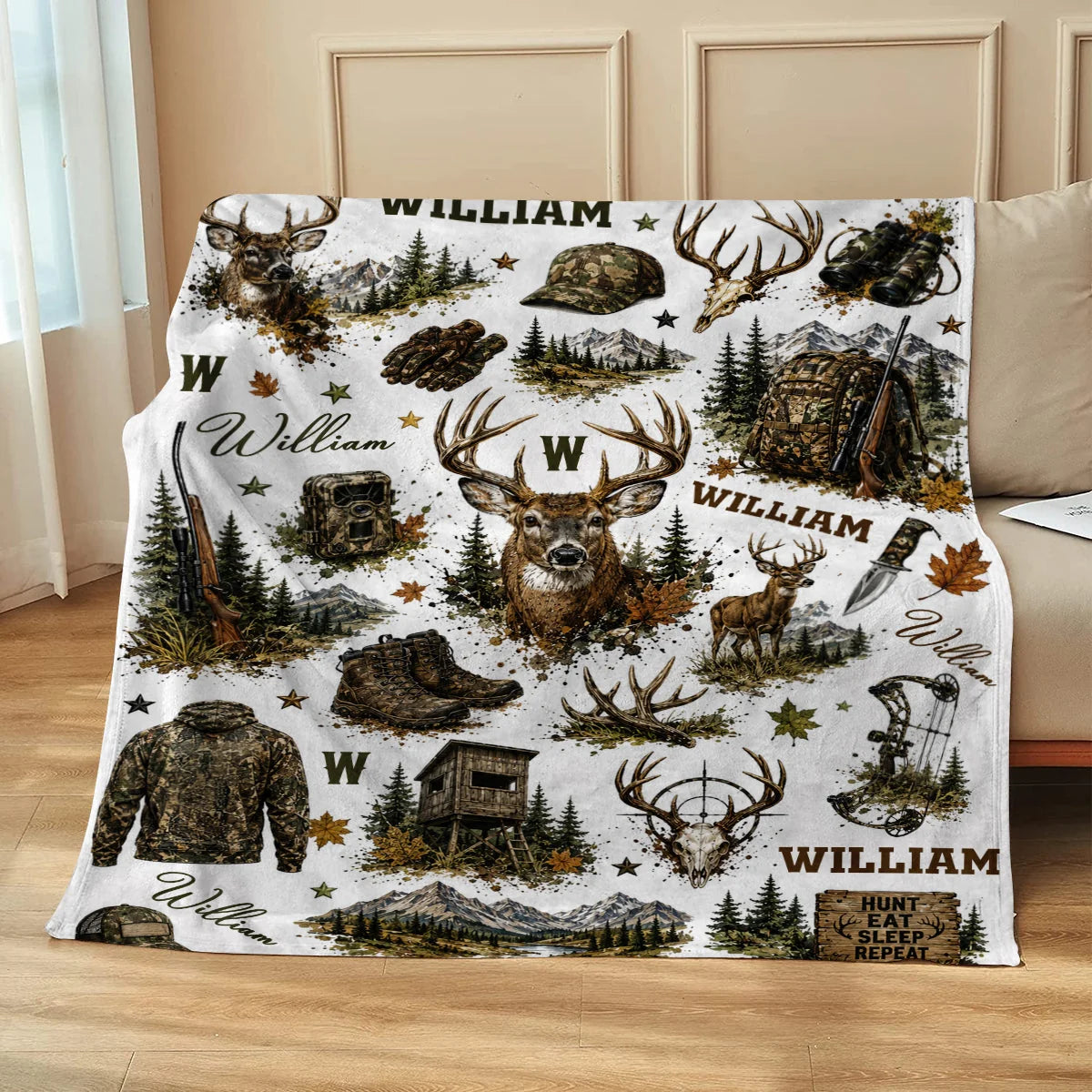 Blanket material and size view - Personalized Deer Hunting Blanket