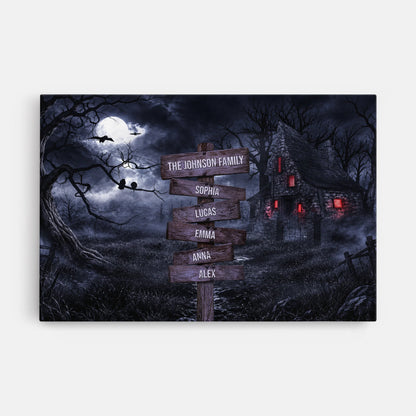 Haunted House Signpost Personalized Canvas / Poster - Custom Halloween Art Wall Decor for Family