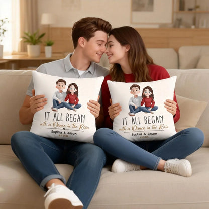"It All Began" Personalized Couple Pillow - Custom Anniversary Keepsake Gift for Husband Wife