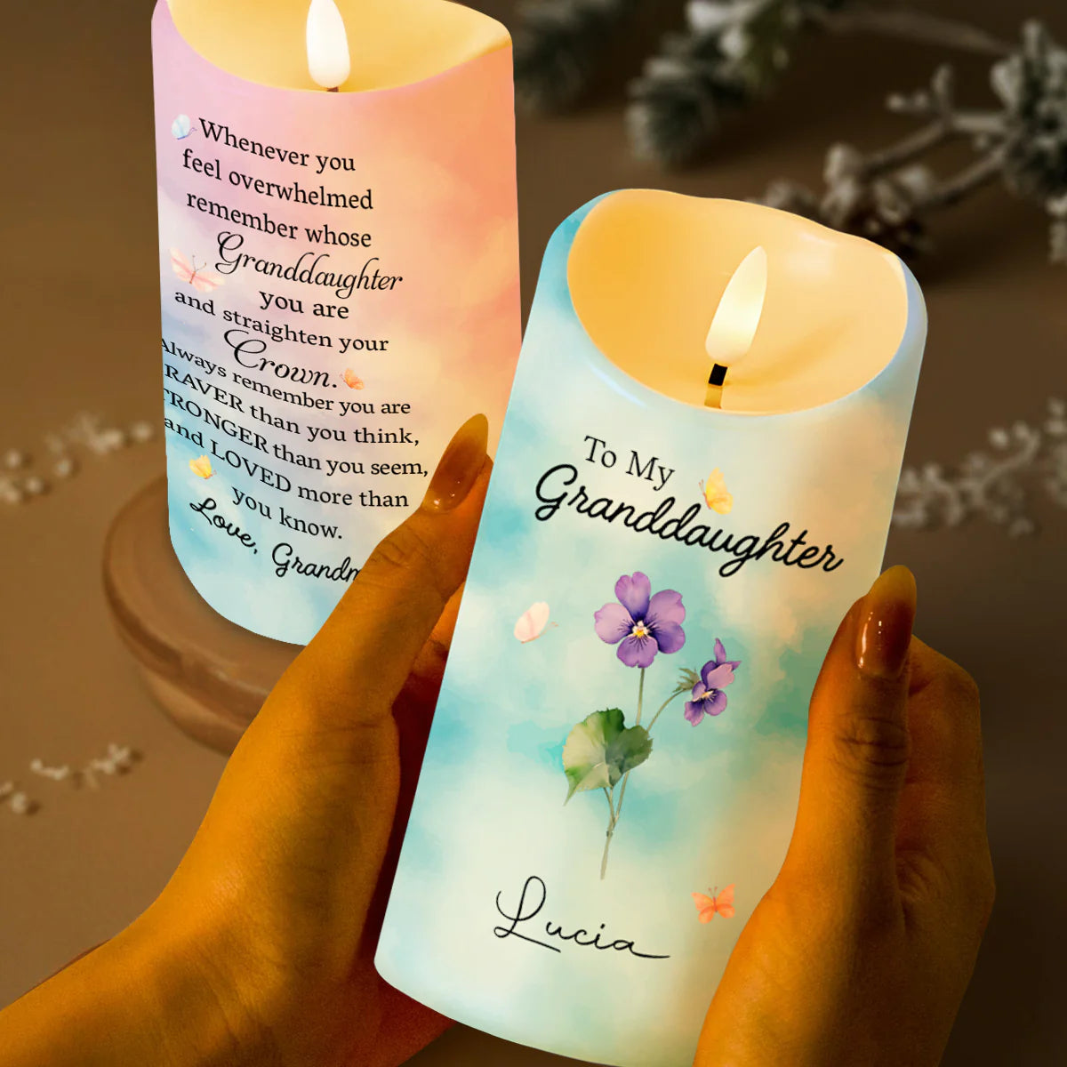Custom Granddaughter Led Candle personalization view for Daughter/Granddaughter