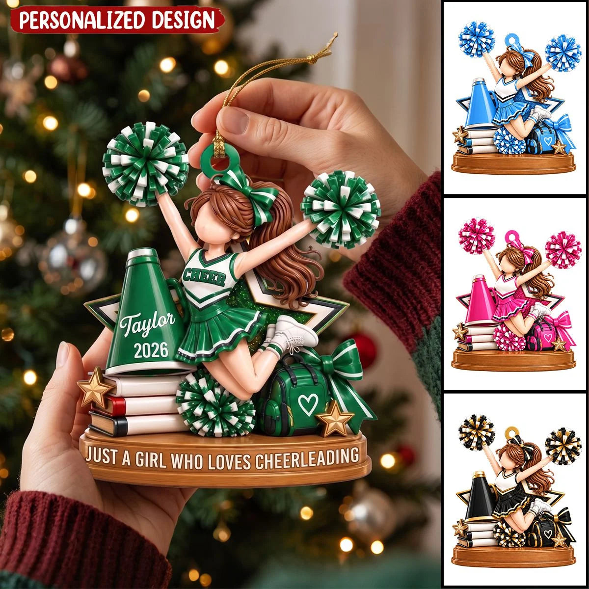 Just A Girl Who Loves Cheerleading Personalized Wooden Ornament - Christmas Gift for Cheer Daughter