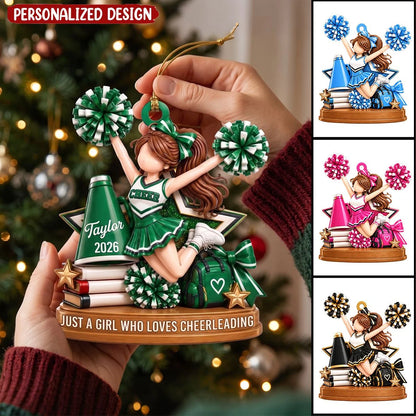 Just A Girl Who Loves Cheerleading Personalized Wooden Ornament - Christmas Gift for Cheer Daughter