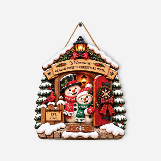 Welcome to Grandma and Grandpa's Christmas House Personalized Wood Sign - Holiday Decor for Grandparents