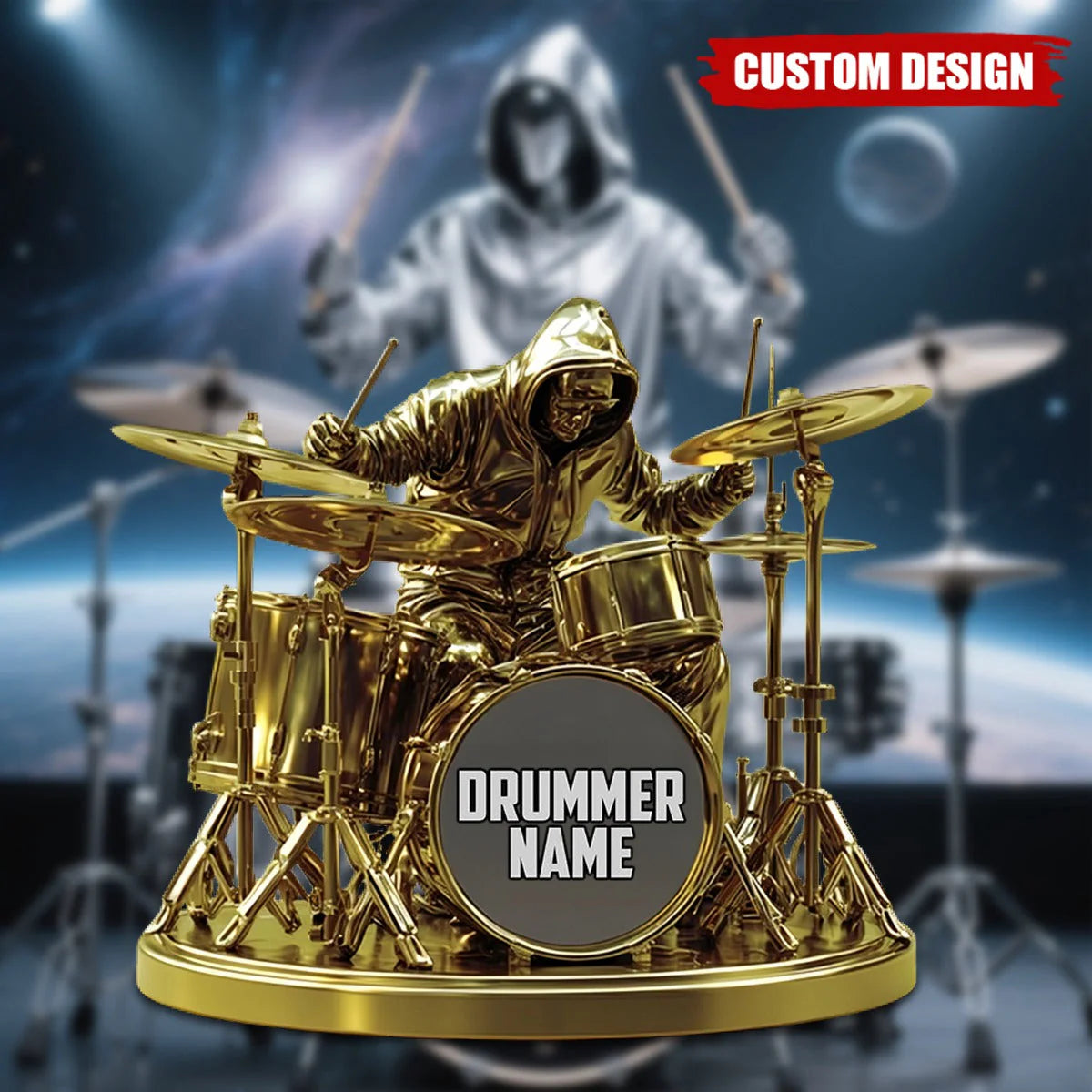 Custom Drummer Shaped Acrylic Plaque for Son/Grandson with personalized design details for meaningful gifting
