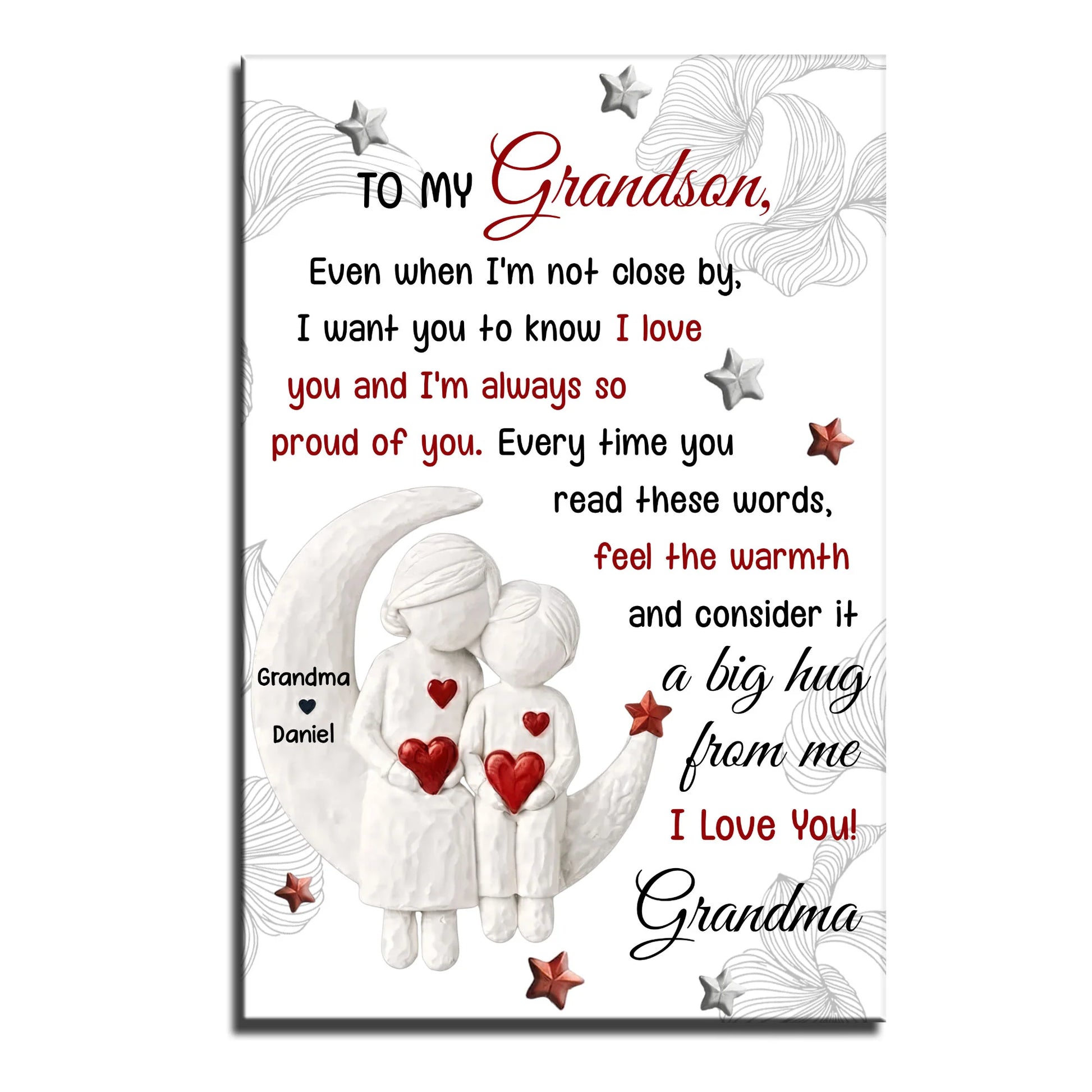 Personalized grandson poster with moon and stars art and sentimental Grandma hug quote image 8
