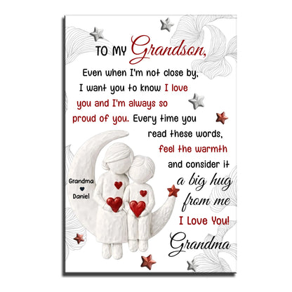 Personalized grandson poster with moon and stars art and sentimental Grandma hug quote image 8