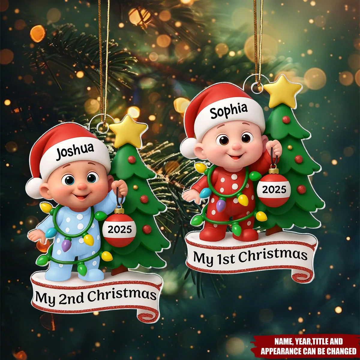 "My 1st Christmas" Custom Baby Name Acrylic Ornament - Personalized Holiday Keepsake Gift for New Parents