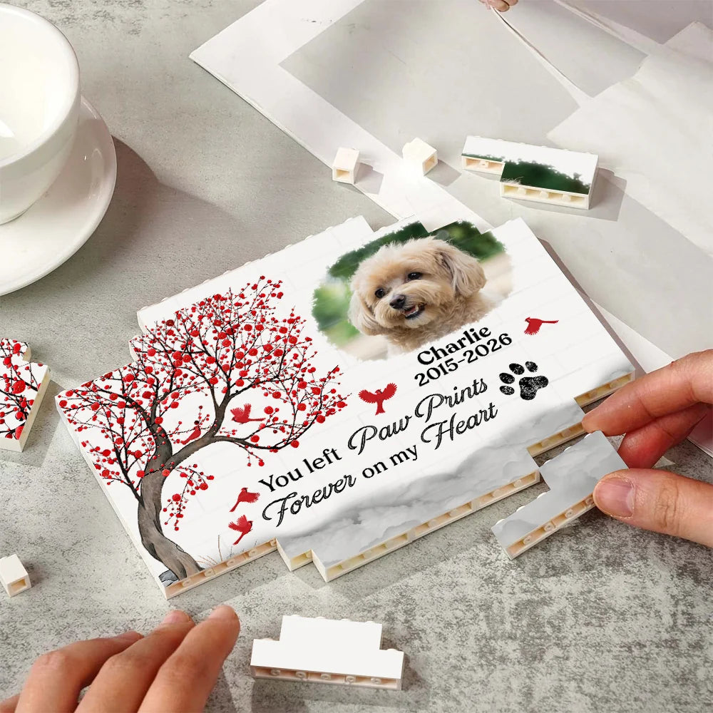 "You Left Paw Prints On My Heart" Personalized Pet Memorial Building Block - Custom Photo Keepsake Gift for Pet Lovers
