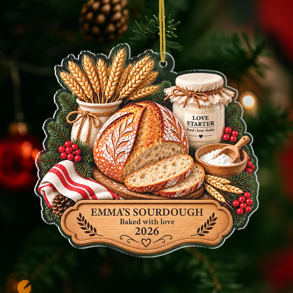 Baked With Love Sourdough Personalized Acrylic Ornament - Custom Bread Baker Gift for Homesteader