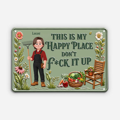 Custom Garden Happy Place Metal Sign personalization view for Mom