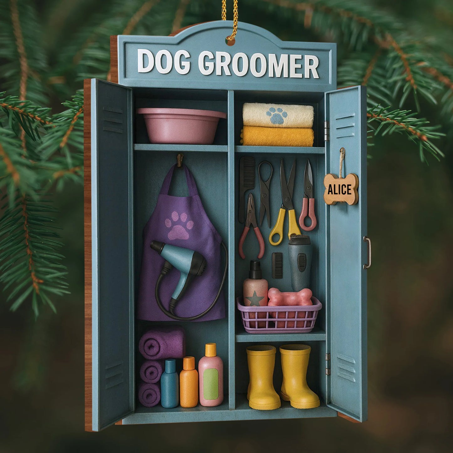Personalized dog groomer wood ornament with custom name sign - unique Christmas gift for pet stylists image 6